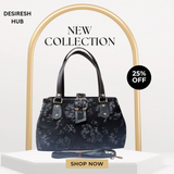 Elegant Black Floral Handbag – Classic Design with Adjustable Strap