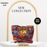 Luxury Ethnic Handbag – Vibrant Traditional Print with Gold Ring Handle