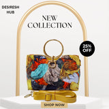 Luxury Ethnic Handbag – Vibrant Traditional Print with Gold Ring Handle