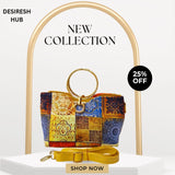 Luxury Ethnic Handbag – Vibrant Traditional Print with Gold Ring Handle