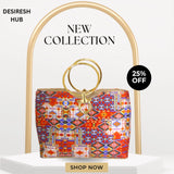 Luxury Ethnic Handbag – Vibrant Traditional Print with Gold Ring Handle